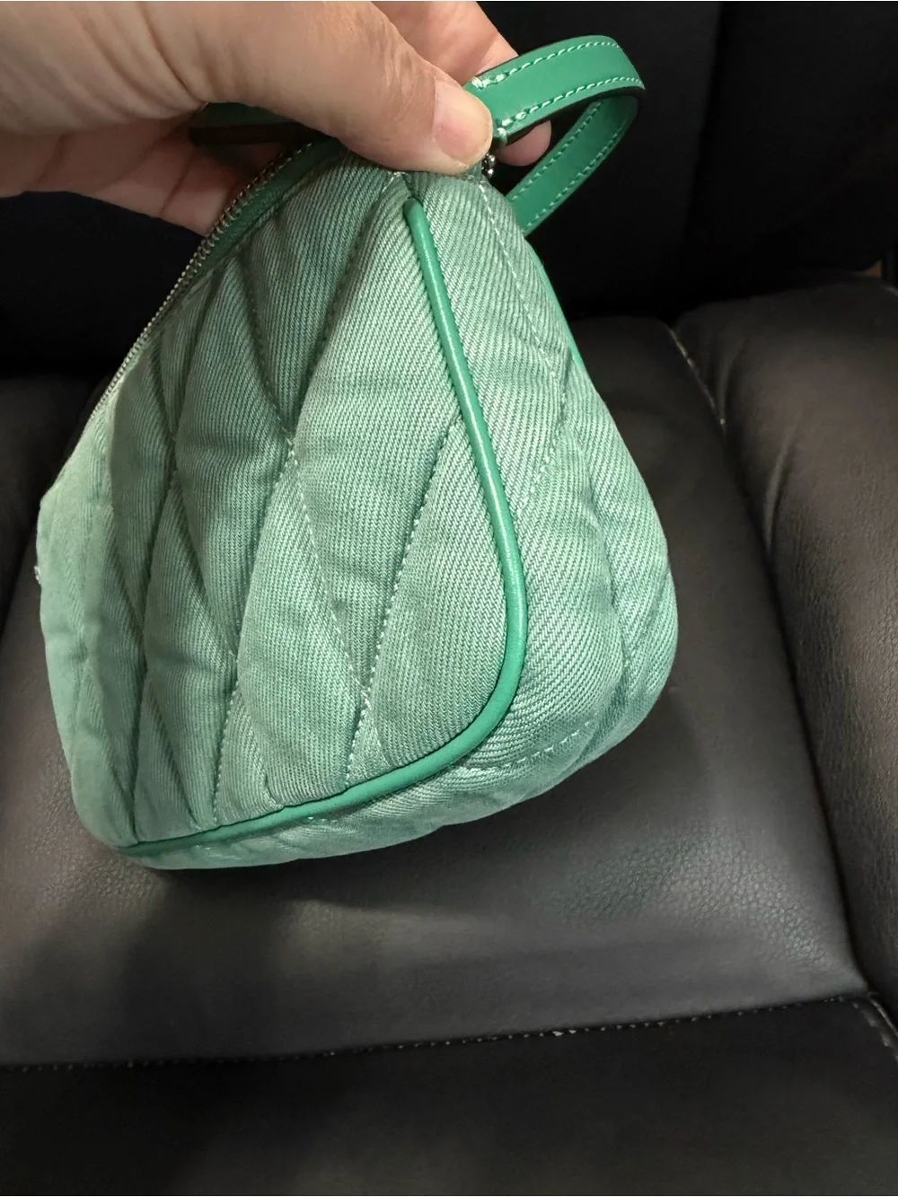 Coach Nolia Green denim silver hardware wristlet/mini bag
